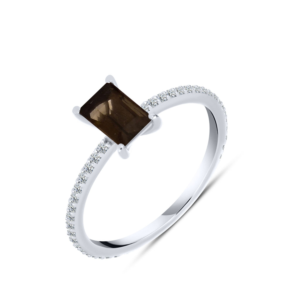 Inel din argint  cu pietre Cubic Zirconia Incolor, Cuarț fumuriu