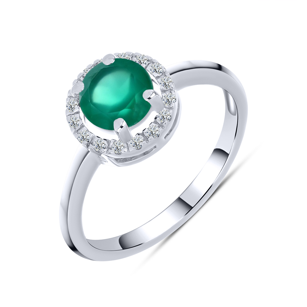 Inel din argint  cu pietre Cubic Zirconia Incolor, Agat verde