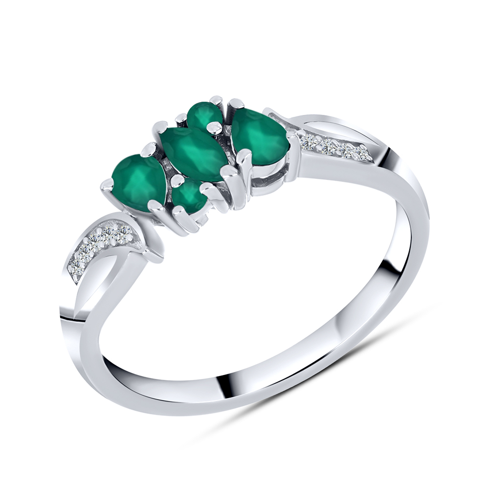 Inel din argint  cu pietre Cubic Zirconia Incolor, Agat verde