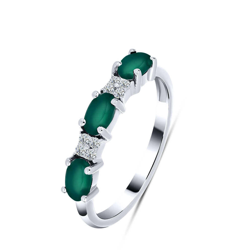 Inel din argint  cu pietre Cubic Zirconia Incolor, Agat verde