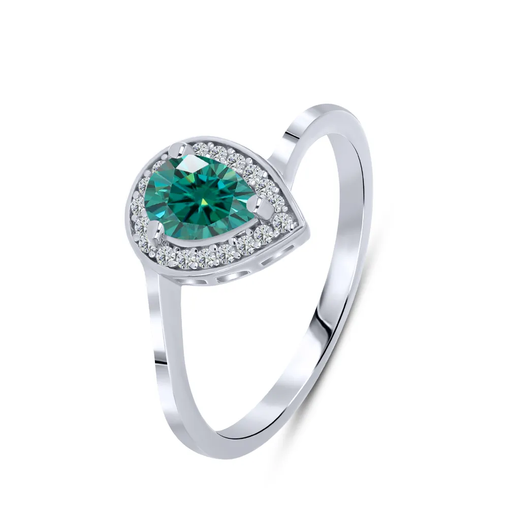 Inel din argint cu Moissanite, Moissanite Verde