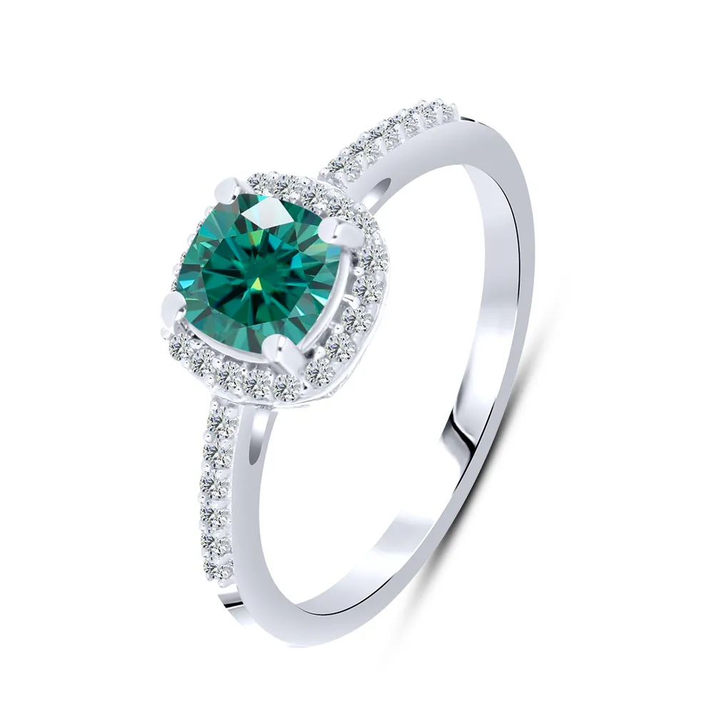 Inel din argint cu Moissanite, Moissanite Verde