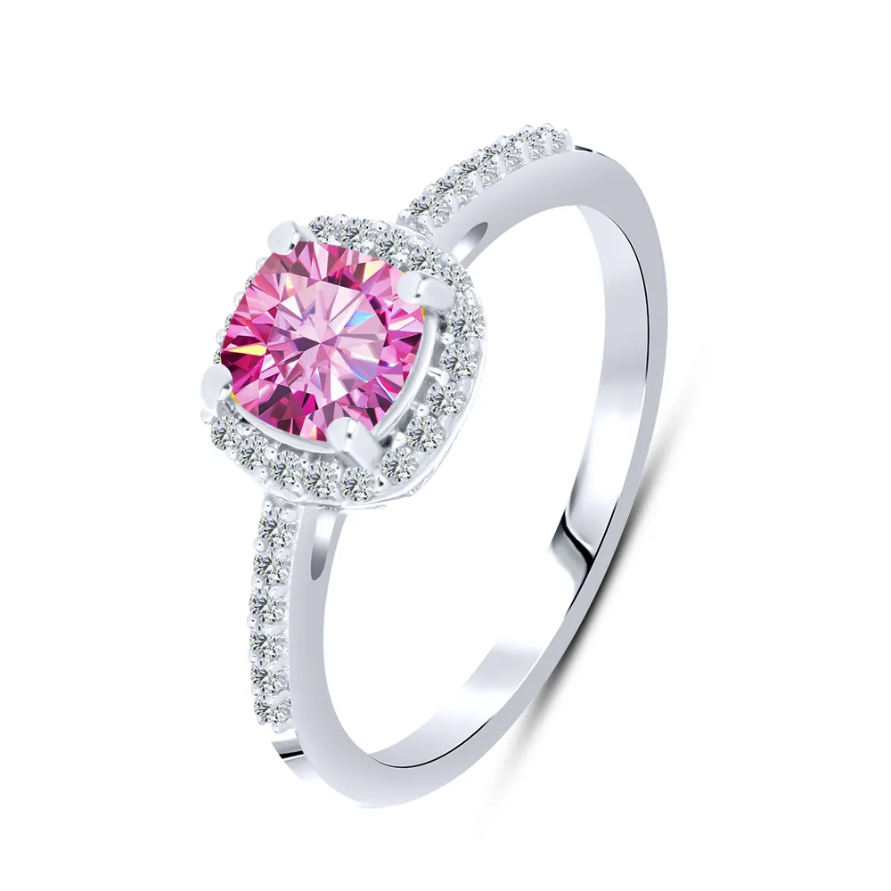 Inel din argint cu Moissanite, Moissanit roz