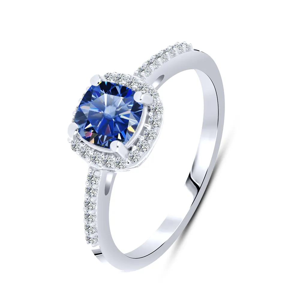Inel din argint cu Moissanite, Moissanite Albastru