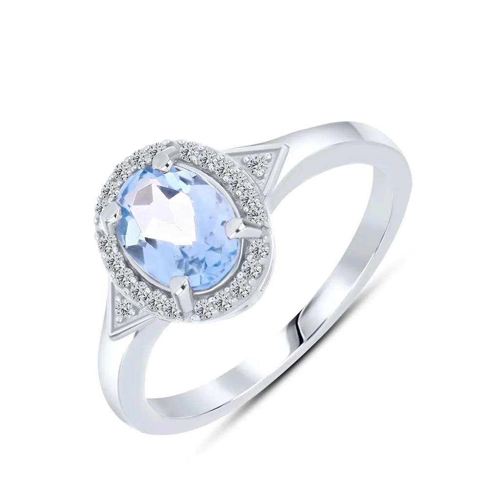 Inel din argint cu Cubic Zirconia Incolor, Topaz albastru
