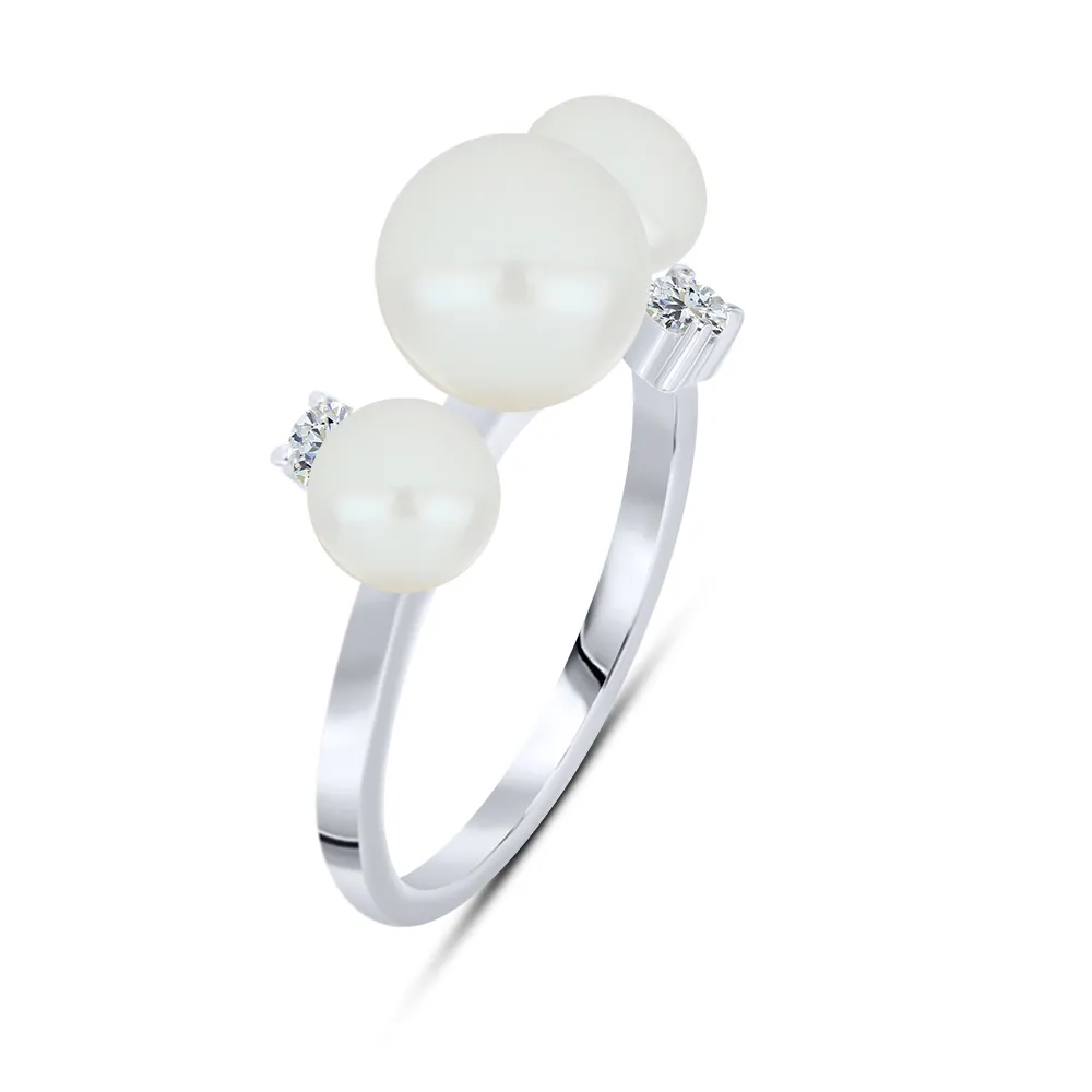 Inel din argint cu Cubic Zirconia Incolor, Perla Albă