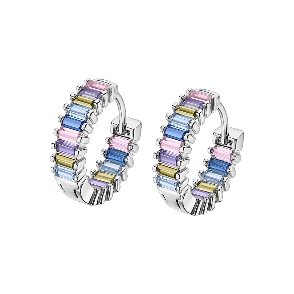 Cercei Creole din argint cu Cubic Zirconia Multicoloră