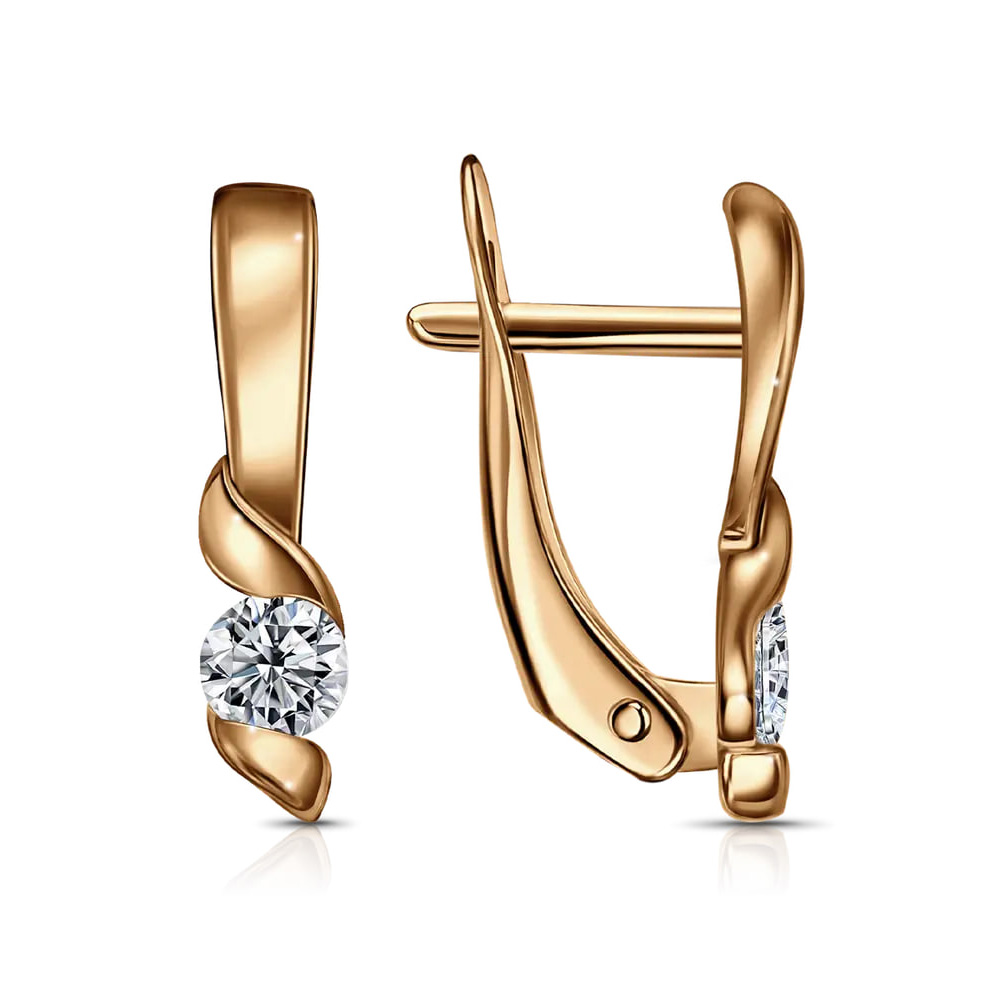 Cercei din aur roșu cu pietre Cubic Zirconia Incolor