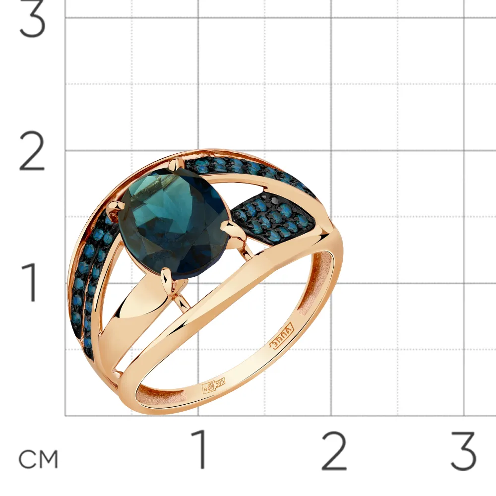 Inel din aur roșu cu Cubic Zirconia Albastru Safir, Topaz London