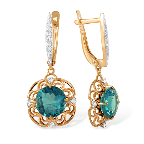 Cercei Suspendați din aur roșu cu pietre Cubic Zirconia Incolor, Topaz London