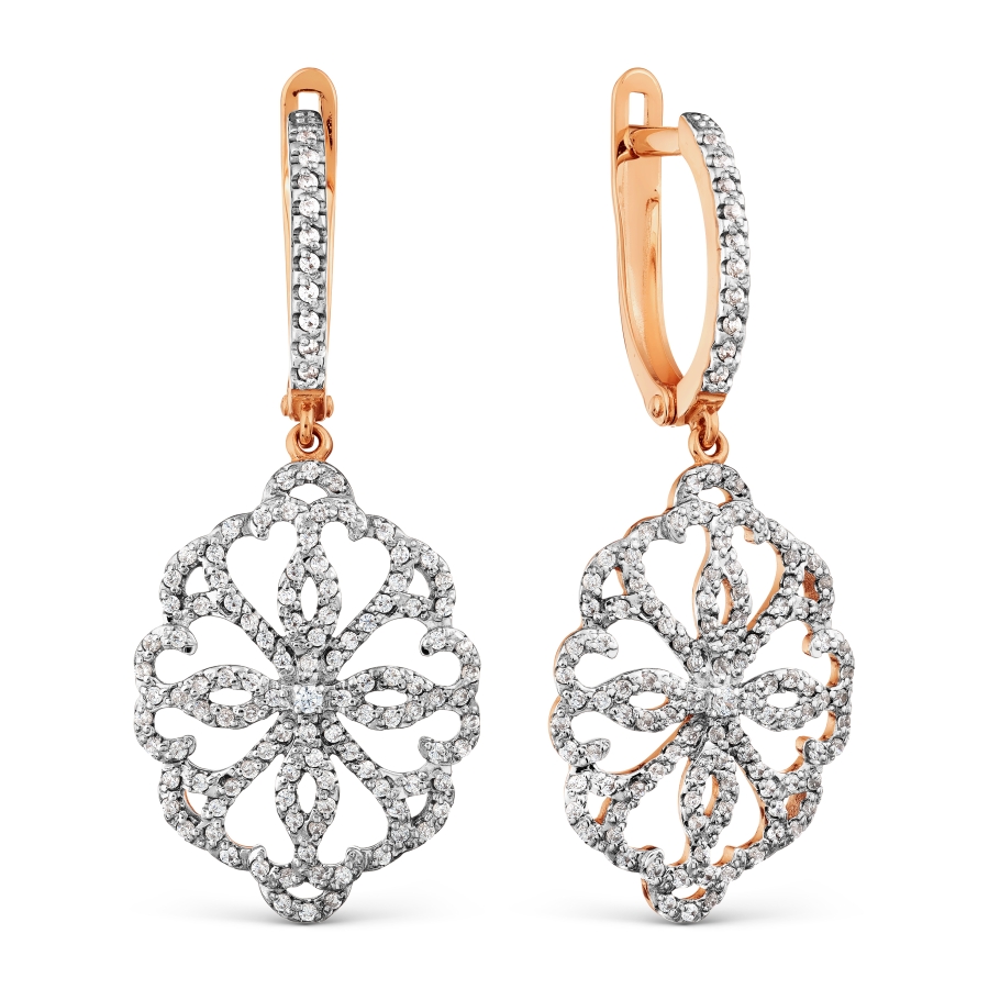 Cercei Suspendați din aur roșu cu pietre Cubic Zirconia Incolor