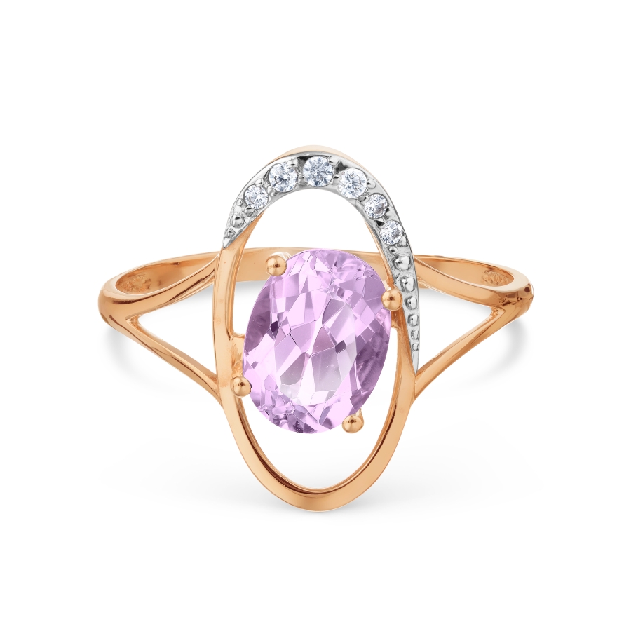 Inel din aur roșu cu pietre Cubic Zirconia Incolor, Ametist