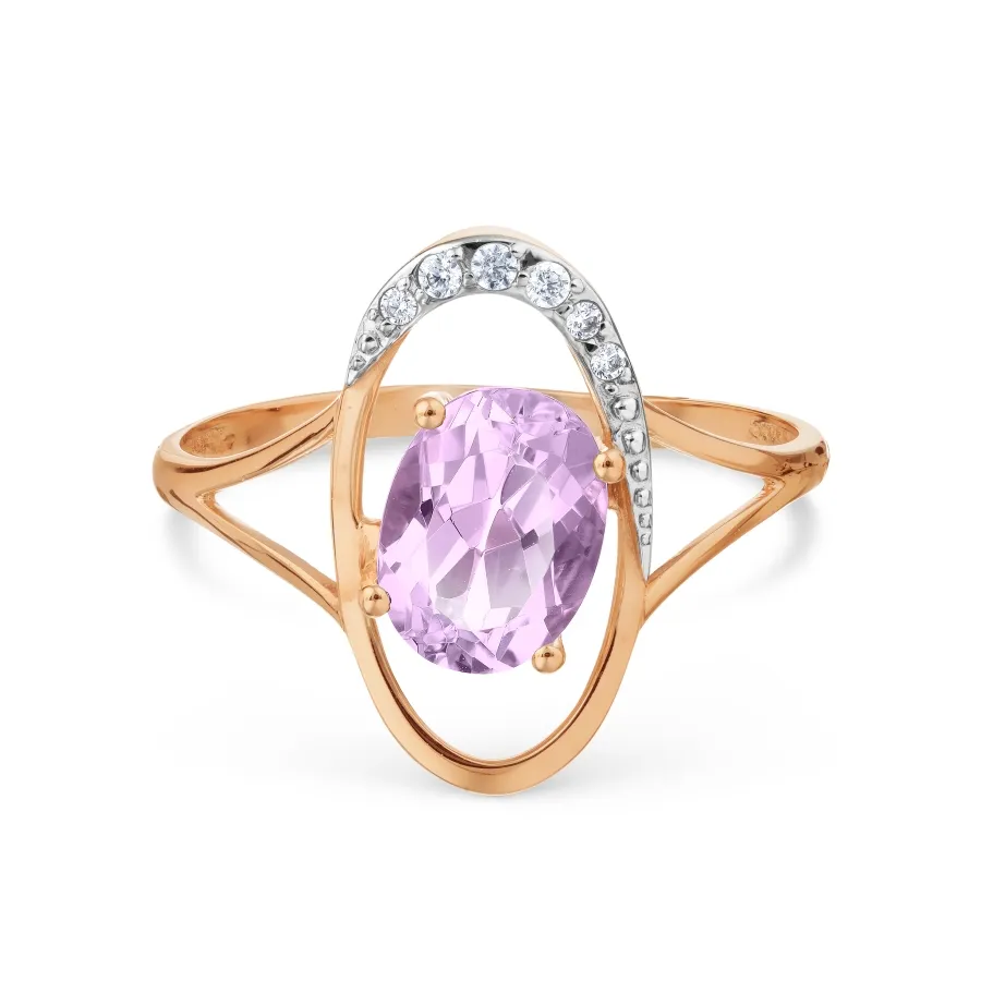 Inel din aur roșu cu Cubic Zirconia Incolor, Ametist