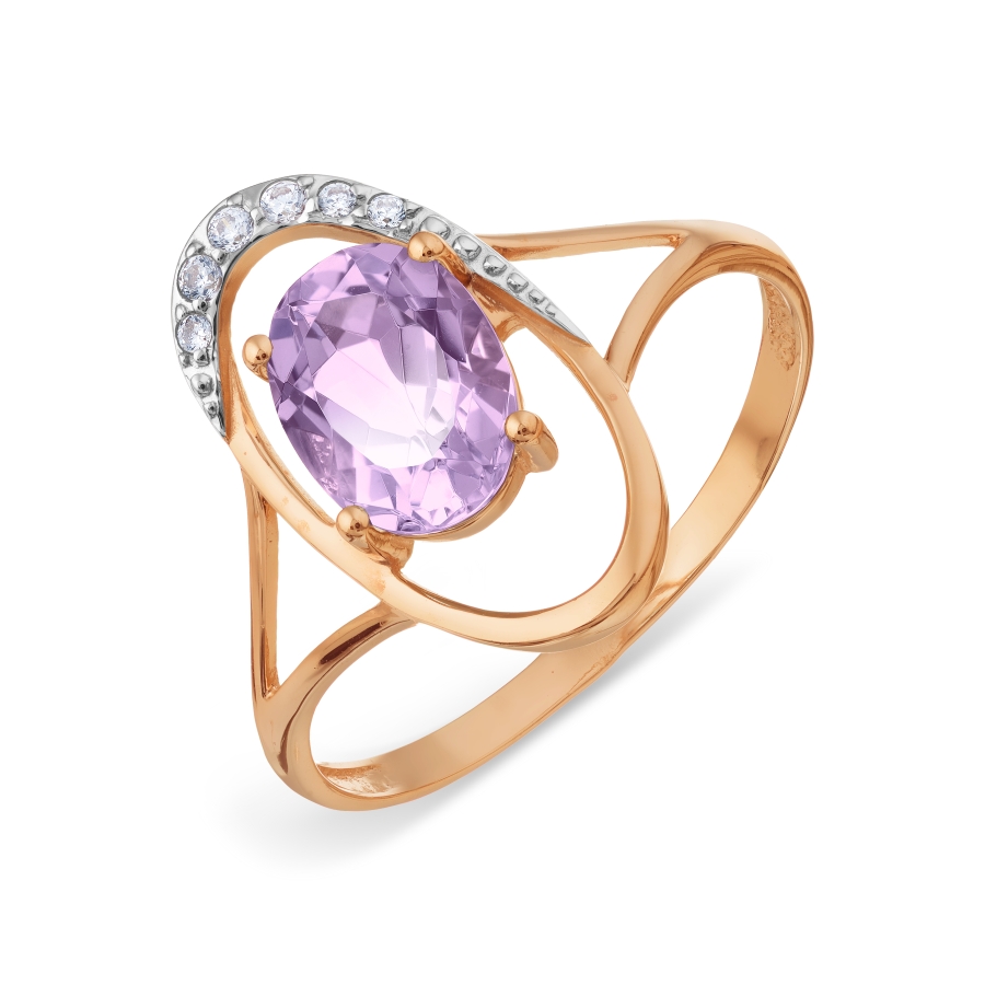 Inel din aur roșu cu pietre Cubic Zirconia Incolor, Ametist