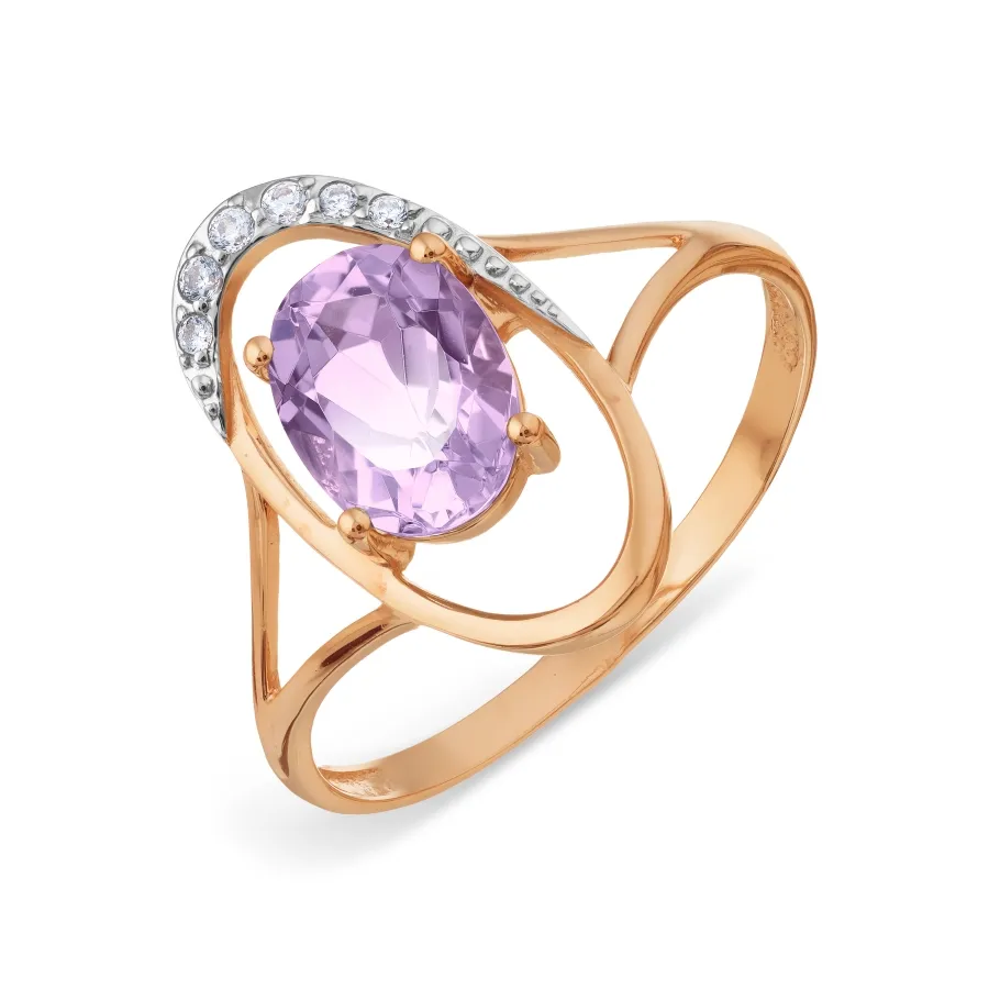 Inel din aur roșu cu Cubic Zirconia Incolor, Ametist