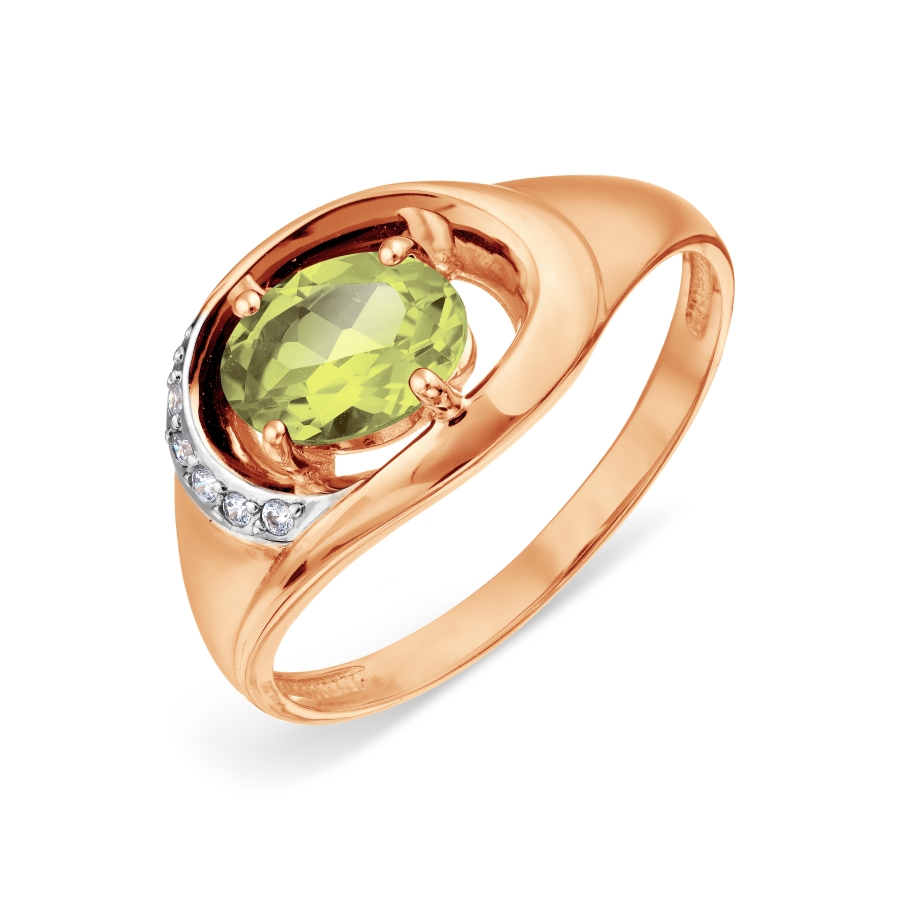 Inel din aur roșu cu pietre Cubic Zirconia Incolor, Crisolit