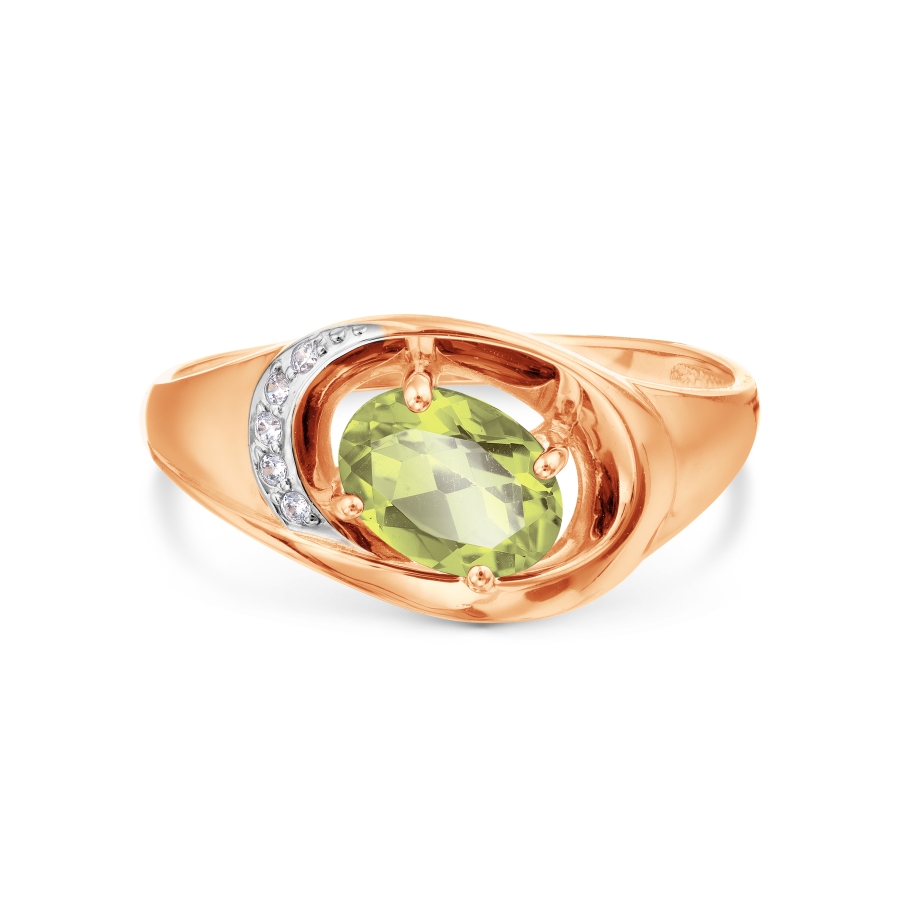 Inel din aur roșu cu pietre Cubic Zirconia Incolor, Crisolit
