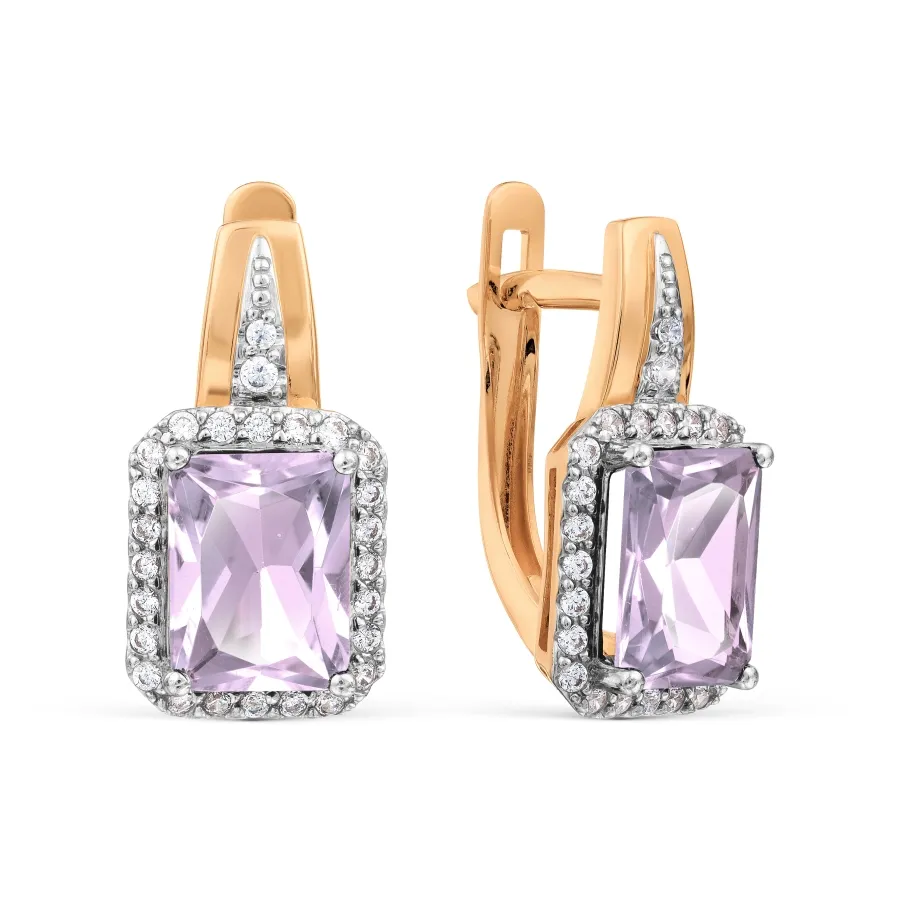 Cercei din aur roșu cu Cubic Zirconia Incolor, Ametist