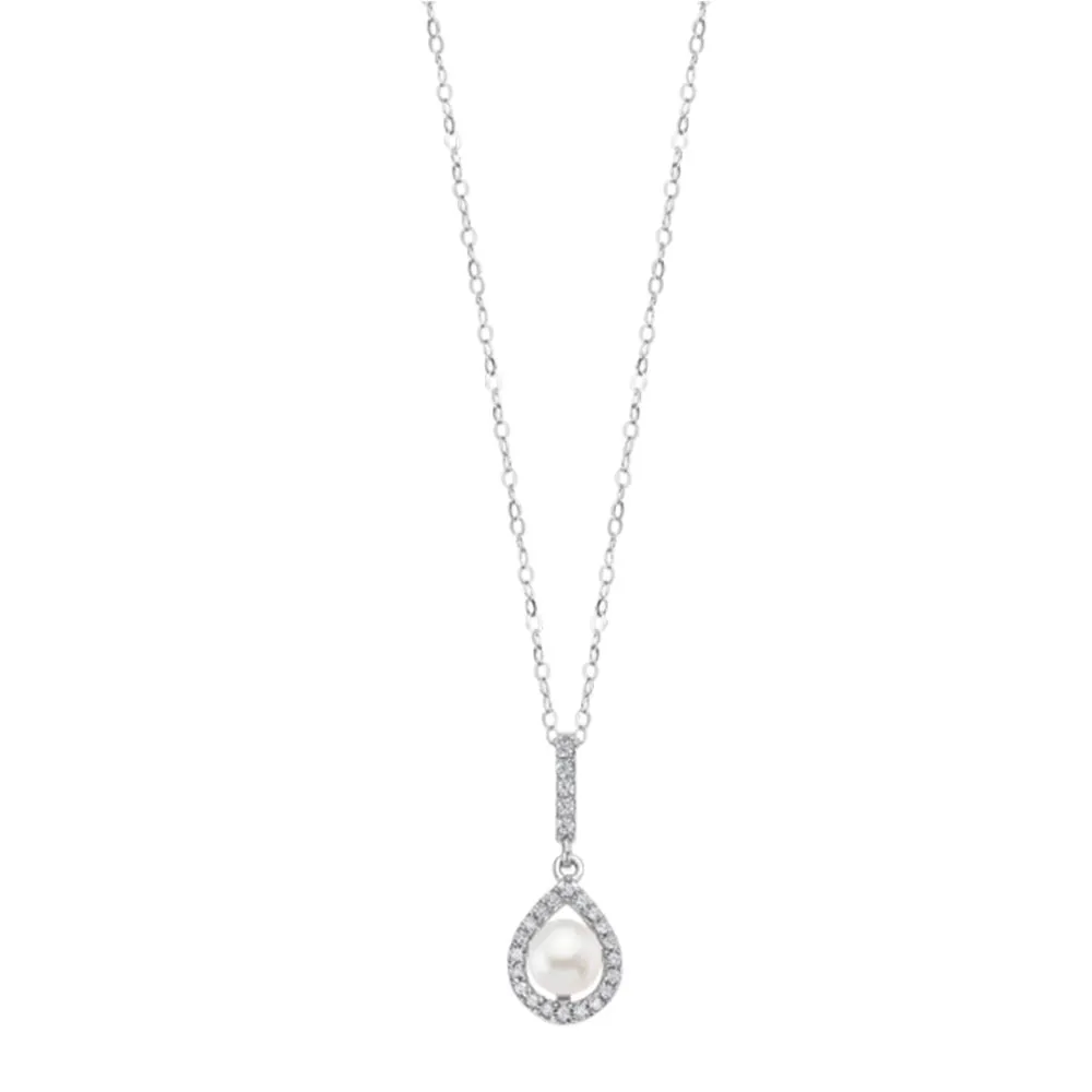 Colier din argint cu Cubic Zirconia Incolor, Perla Albă