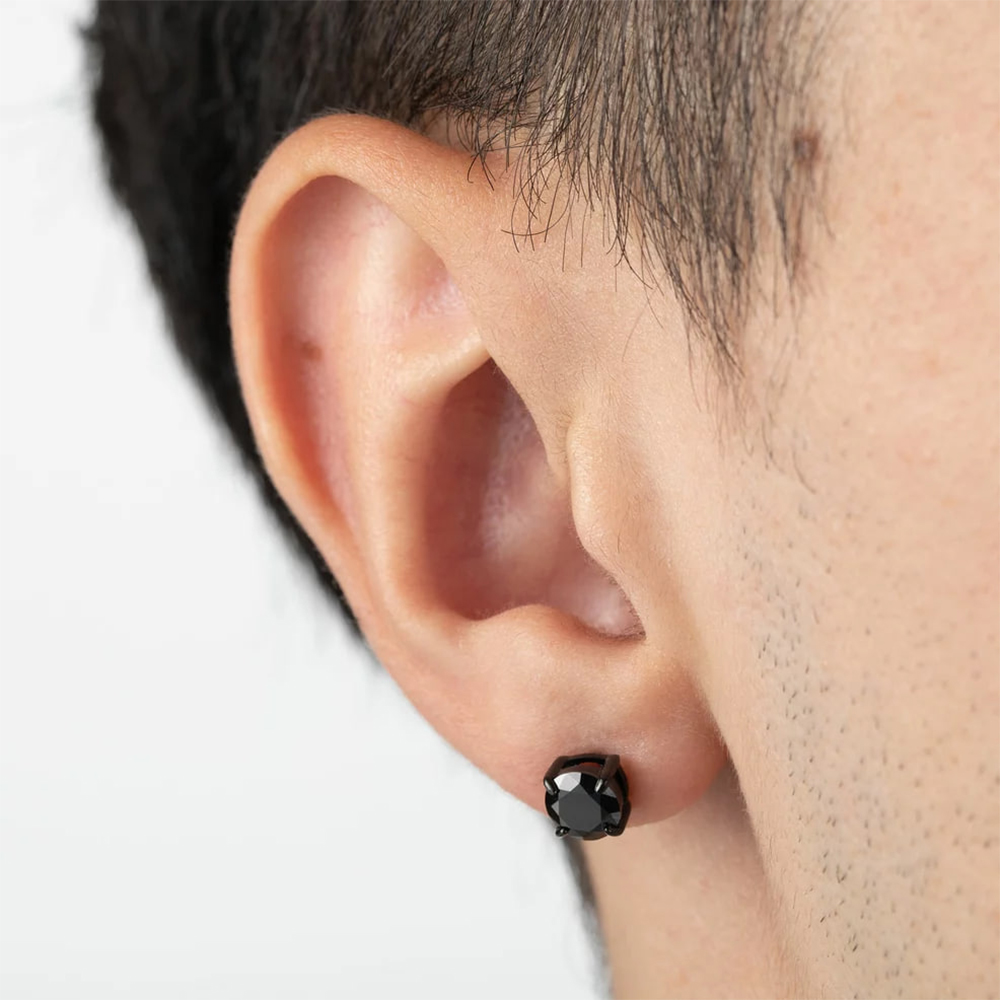 Cercei p/u bărbați din oțel  cu pietre Cubic Zirconia Negru