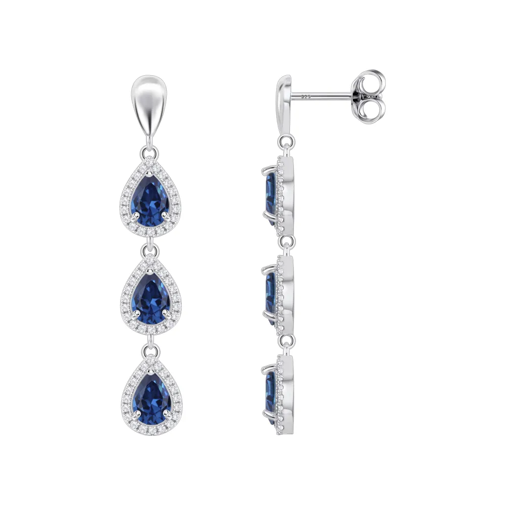 Cercei Pusete din argint cu Cubic Zirconia Incolor, Cubic Zirconia Albastru Safir