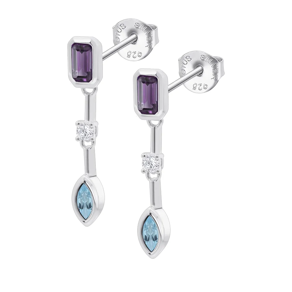 Cercei Pusete din argint cu Cubic Zirconia Incolor, Cubic Zirconia Albastru și Cubic Zirconia Liliachiu