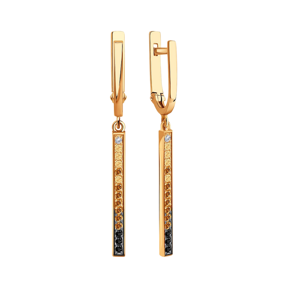 Серьги Длинные из красного золота с камнями Бриллиант,  и Бриллиант коньяк