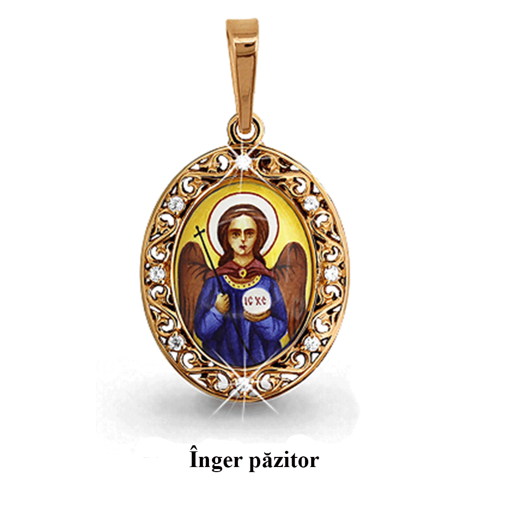 Iconiță din aur roșu cu pietre Cubic Zirconia Incolor