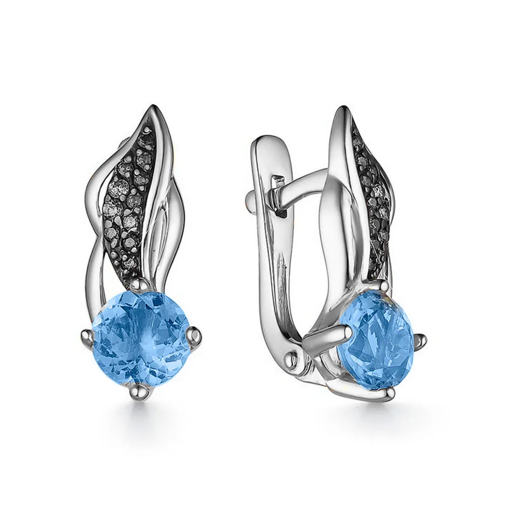 Cercei din aur alb cu Cubic Zirconia Negru, Topaz London