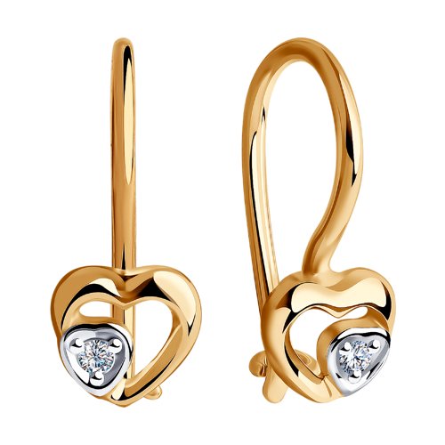 Детские серьги из красного золота с камнями Фианит