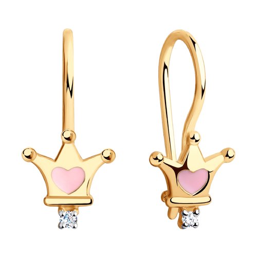 Детские серьги из красного золота с камнями Фианит, Эмаль