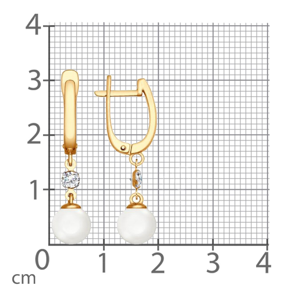 Cercei Suspendați din aur roșu cu pietre Cubic Zirconia Incolor, Perla Albă