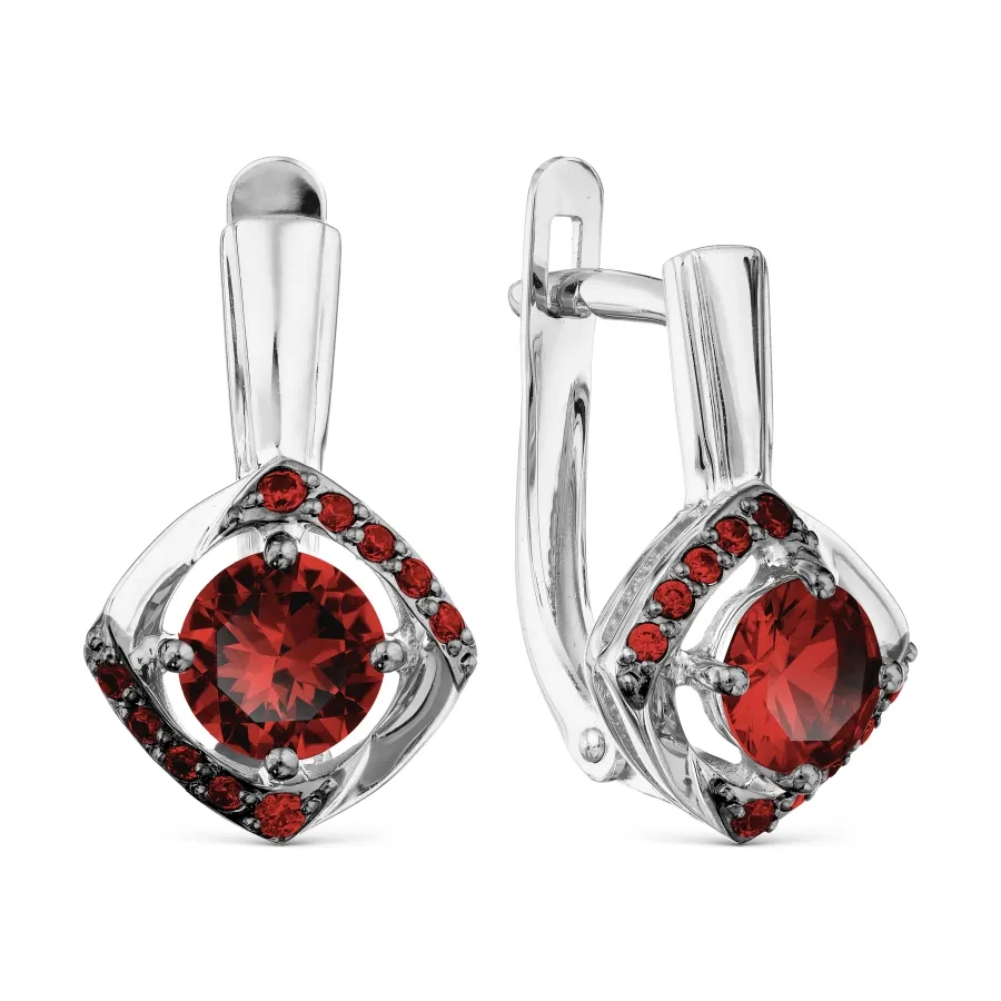 Cercei din aur alb cu Cubic Zirconia Roșu, Granat