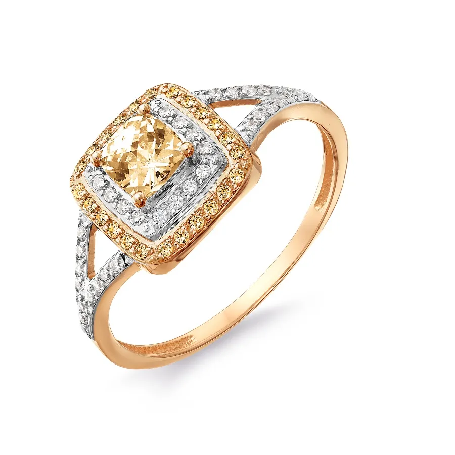 Кольцо из красного золота с камнями Swarovski