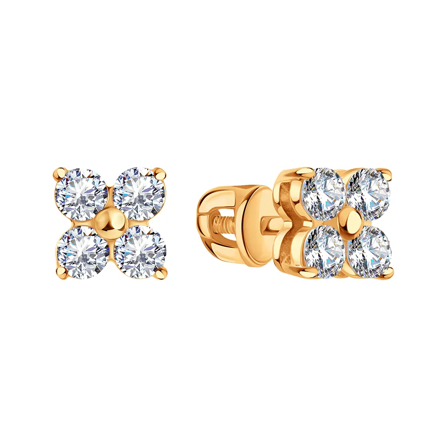 Cercei Pusete din aur roșu cu Cubic Zirconia Incolor