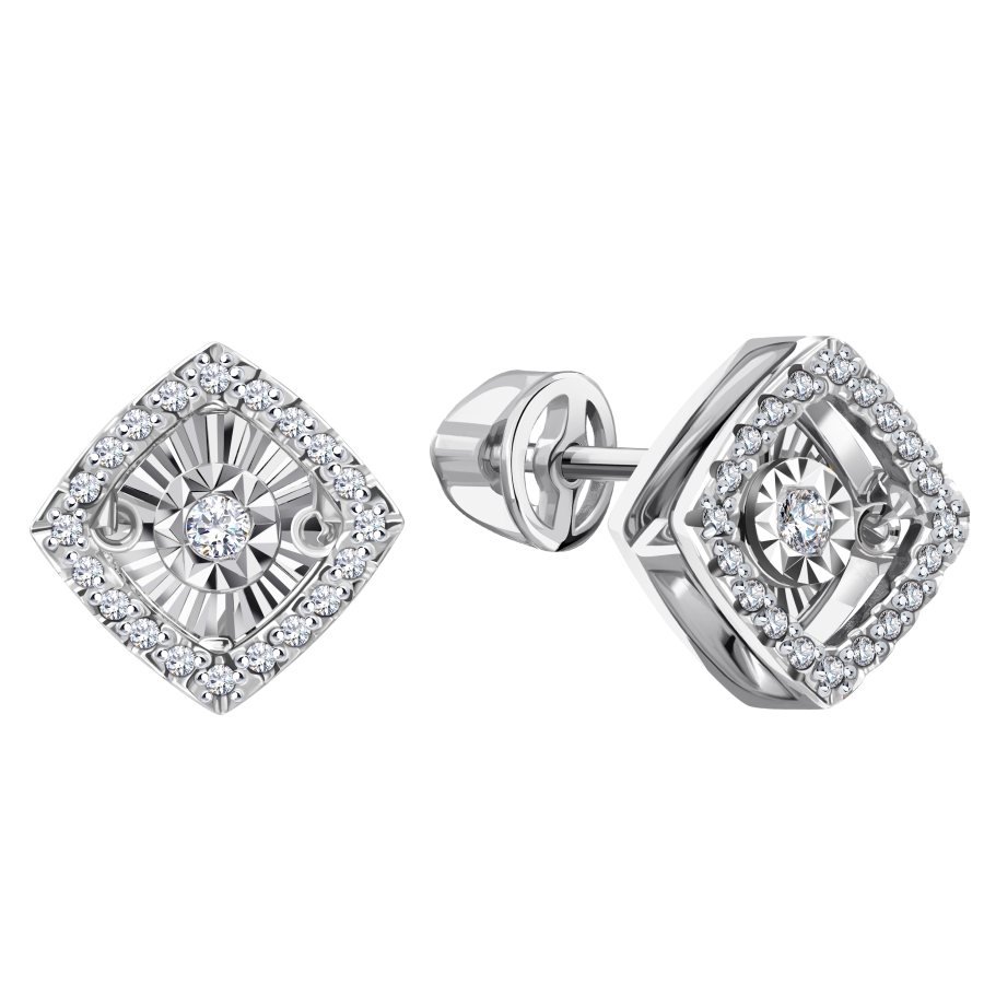 Cercei Pusete din aur alb cu pietre Diamant