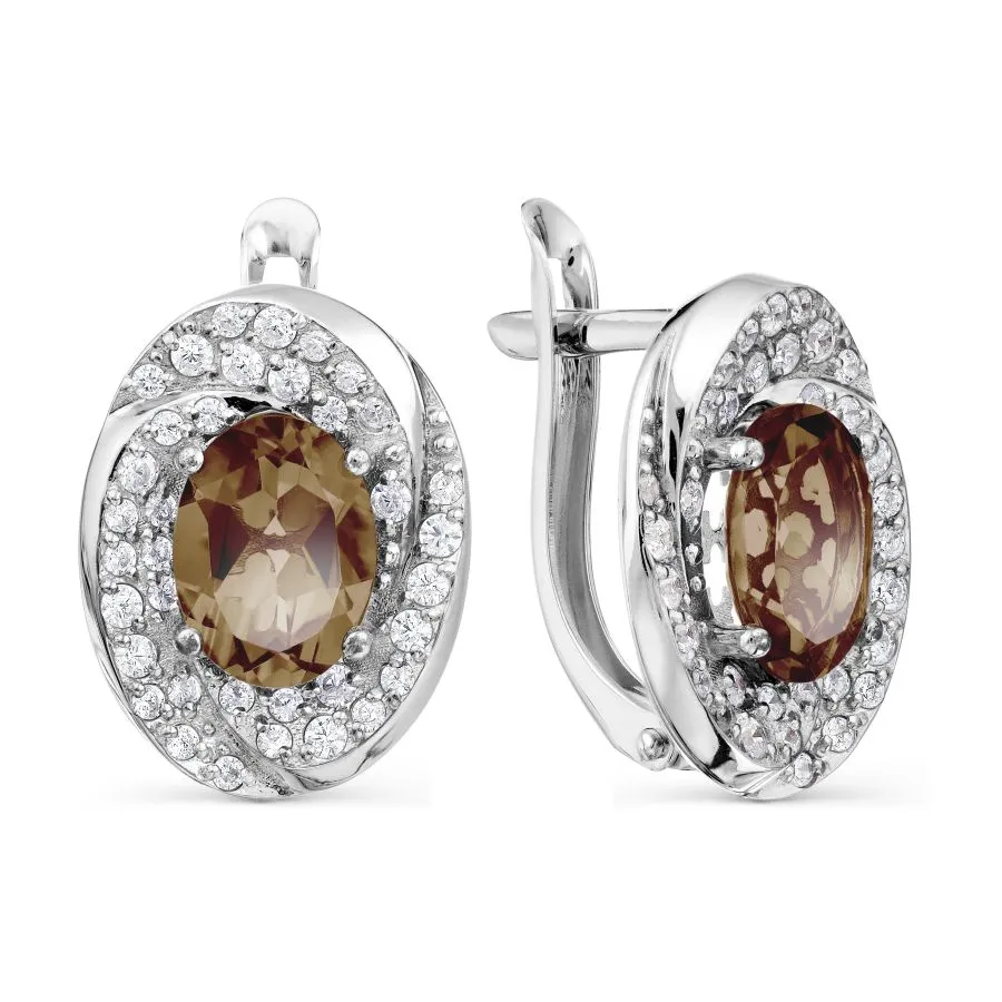 Cercei din aur alb cu Cubic Zirconia Incolor, Cuarț fumuriu
