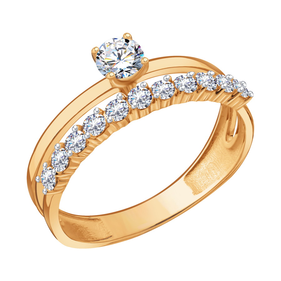 Кольцо из красного золота с камнями Фианит