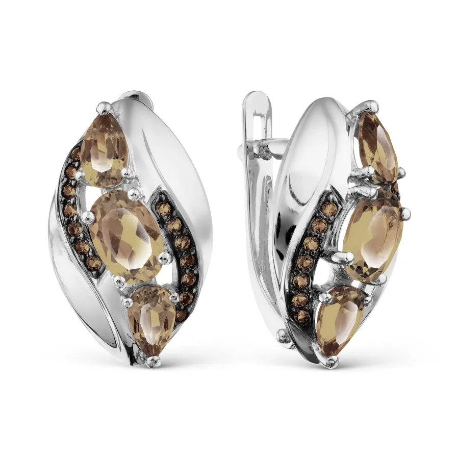 Cercei din aur alb cu Cubic Zirconia Incolor, Cuarț fumuriu