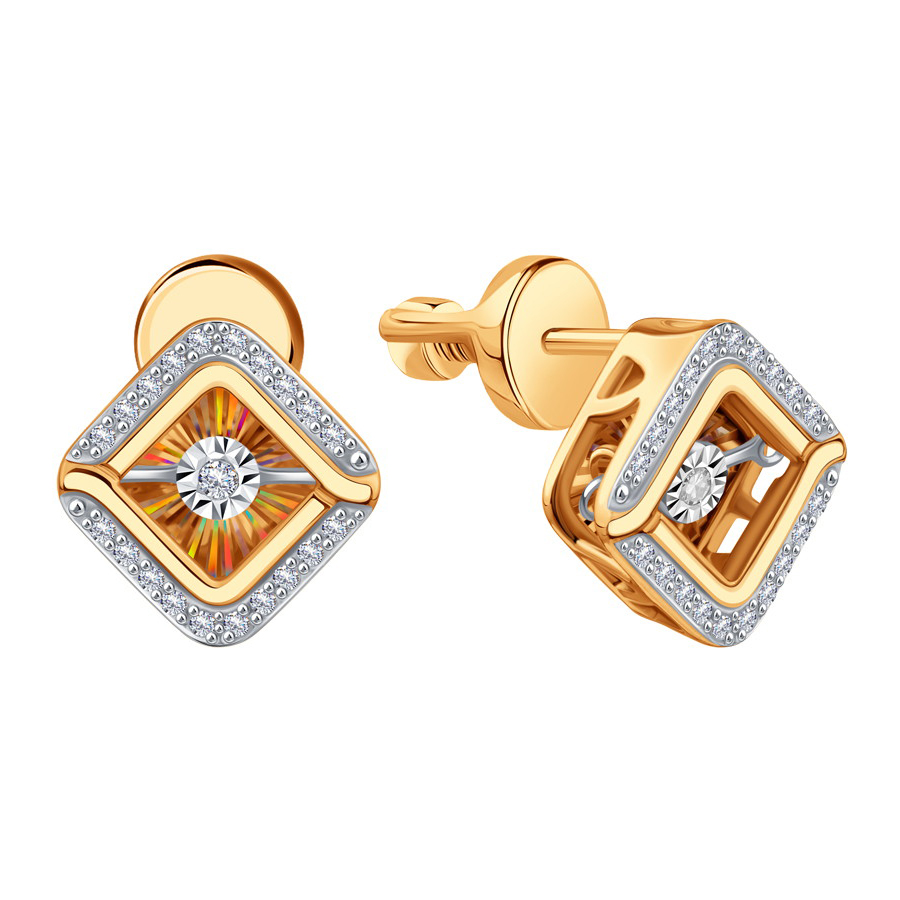 Cercei Pusete din aur roșu cu pietre Diamant