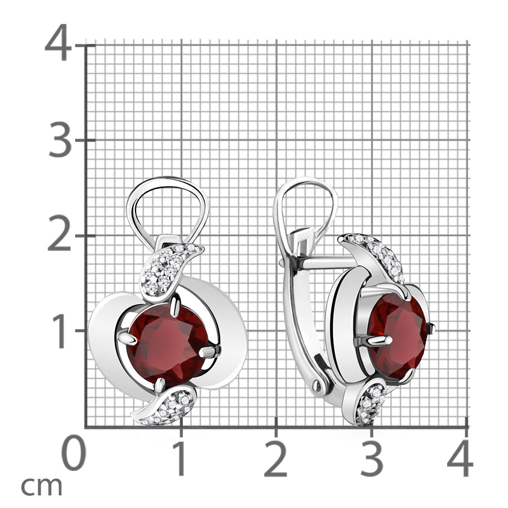 Серьги из серебра с камнями Фианит, Гранат