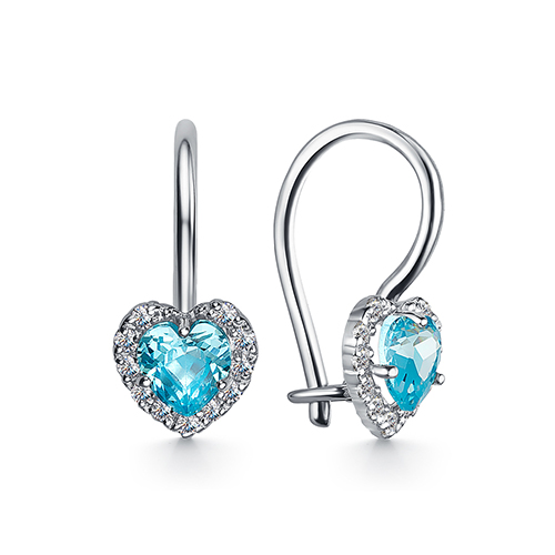 Детские серьги из белого золота с камнями Фианит, Фианит Синий