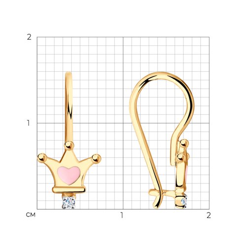 Детские серьги из красного золота с камнями Фианит, Эмаль