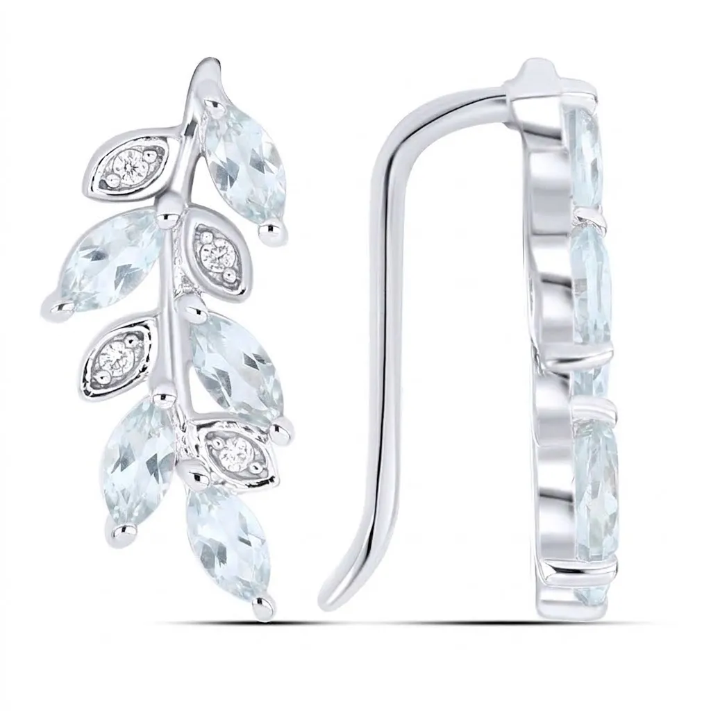 Cercei din argint cu Cubic Zirconia Incolor, Topaz albastru