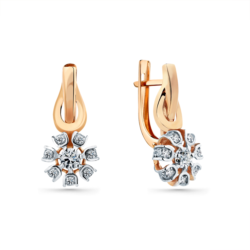 Cercei din aur roșu cu pietre Cubic Zirconia Incolor