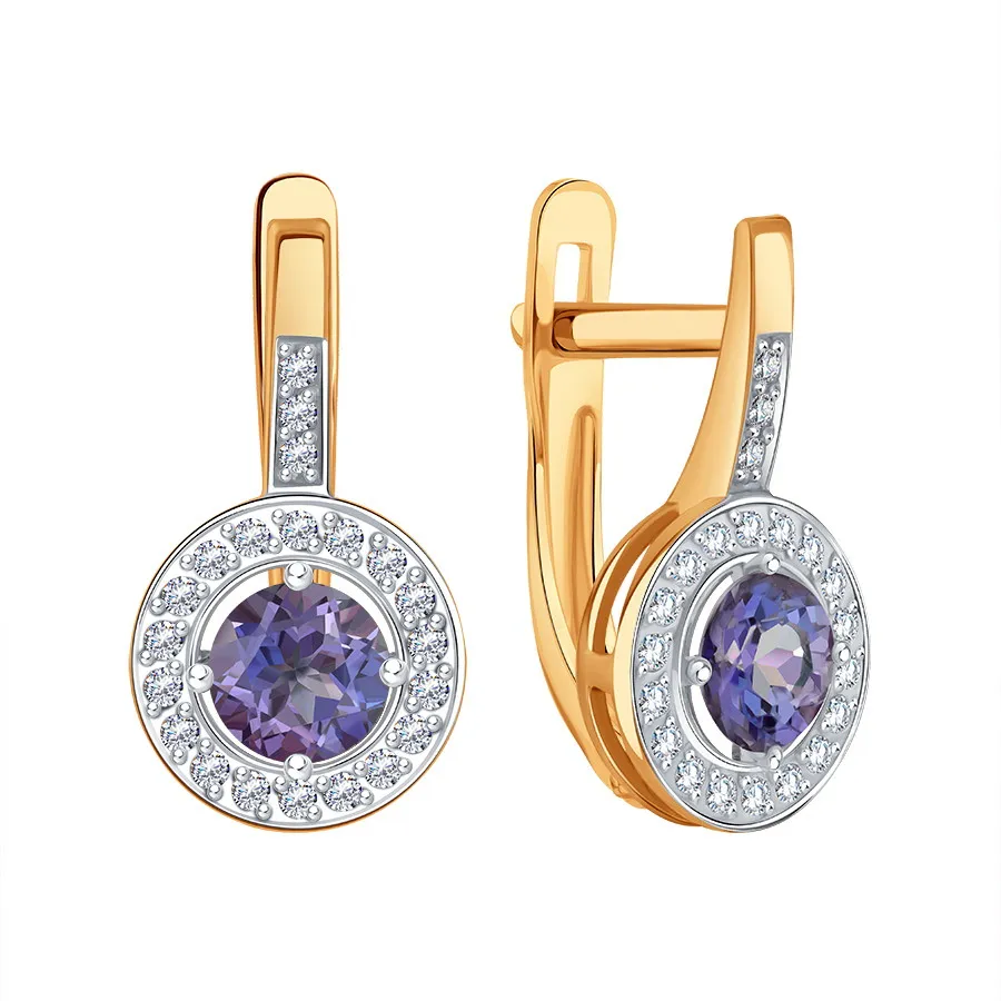 Cercei din aur roșu cu Cubic Zirconia Incolor, Topaz Liliachiu