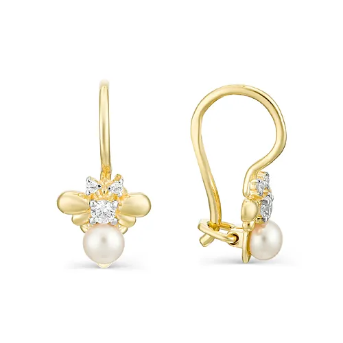 Cercei p-u copii din aur roșu cu Cubic Zirconia Incolor, Perla Albă