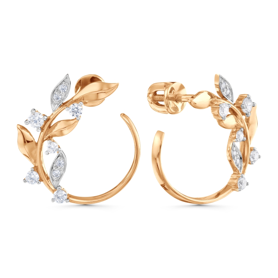 Cercei Pusete din aur roșu cu pietre Cubic Zirconia Incolor