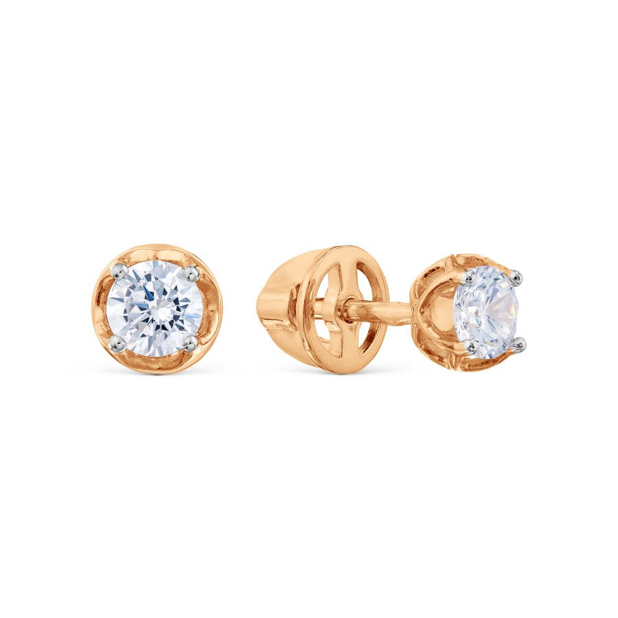Cercei Pusete din aur roșu cu pietre Cubic Zirconia Incolor