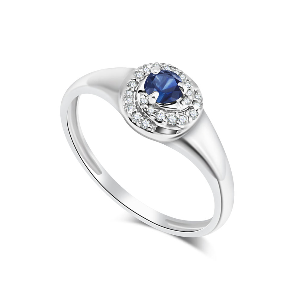Кольцо из белого золота с камнями Бриллиант, Сапфир